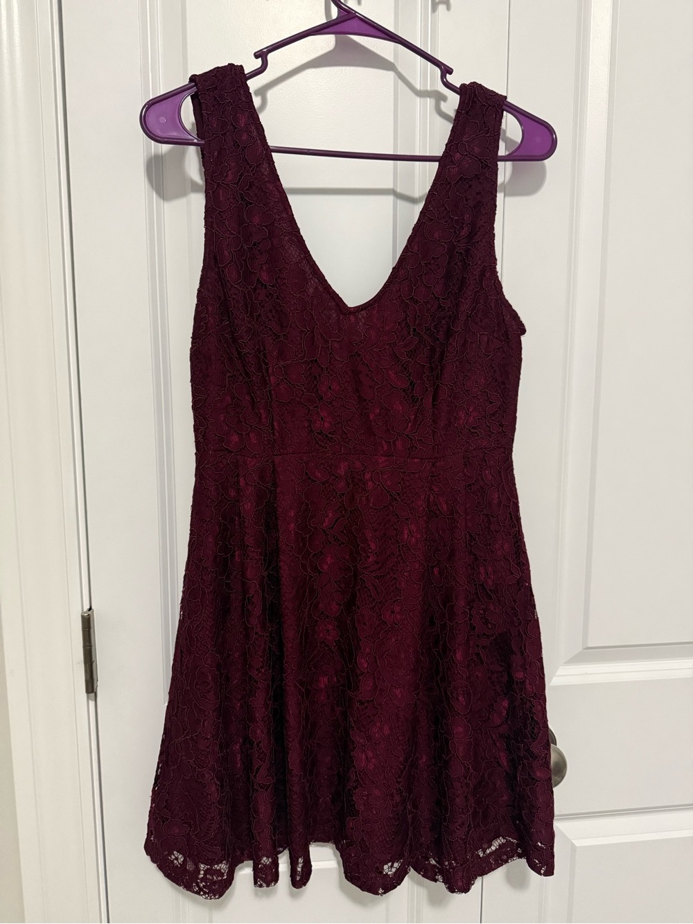 Forever 21 Dark Burgundy Lace V-Neck Mini Dress